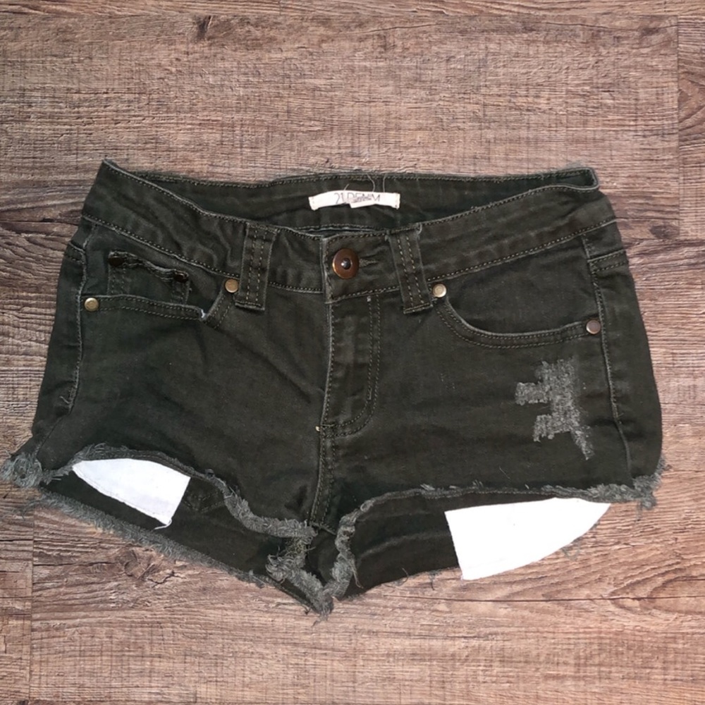 Navy green distressed shorts